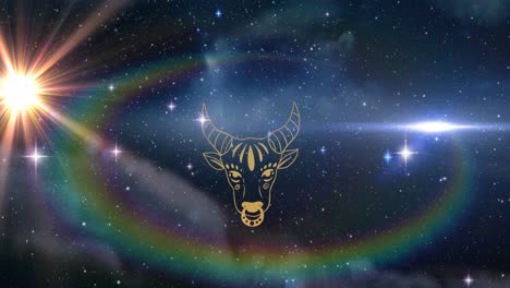 Animation-of-taurus-star-sign-over-universe-and-glowing-stars