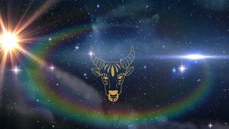 animation of taurus star sign over universe and glowing stars