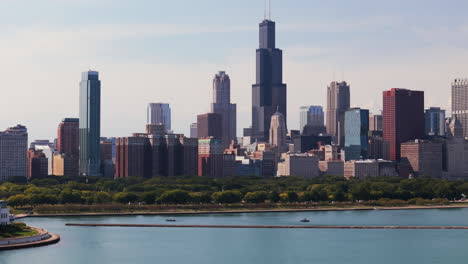 chicago skyline view from lake michigan