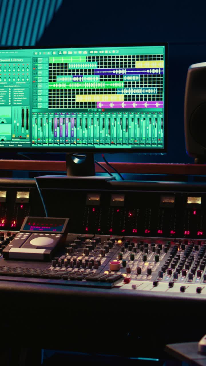 Digital Audio Workstation and Mixing Console in Recording Studio