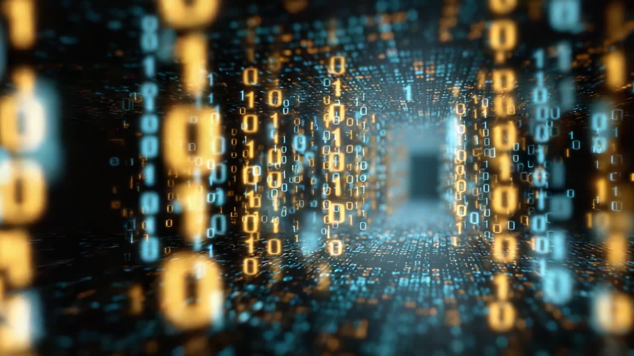 Exploring the Depths of a Digital Tunnel: An Abstract Visualization of Binary Code Representing Data Flow and Connectivity in a Modern Cyber Environment