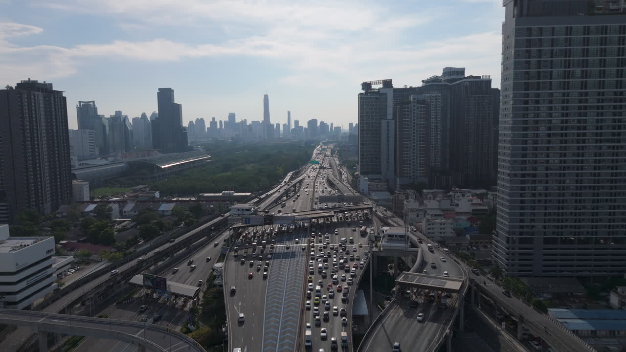 Tollbooth on Bangkok expressway, highlighting advanced urban engineering