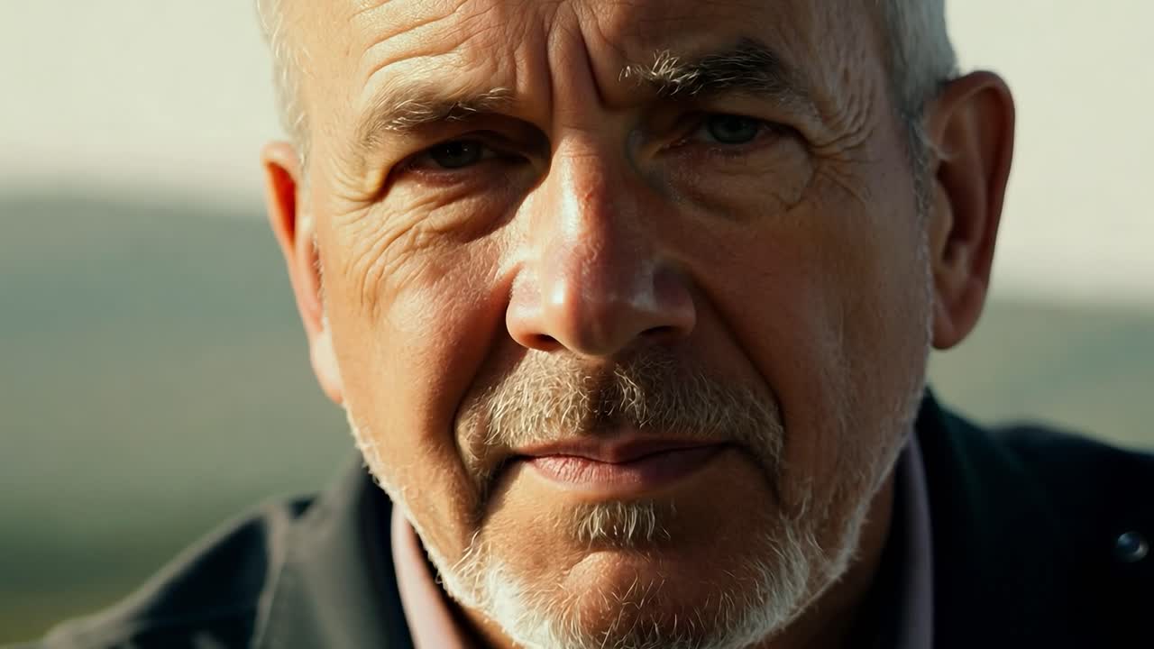 retrato de cerca de un hombre mayor serio mirando directamente a la cámara