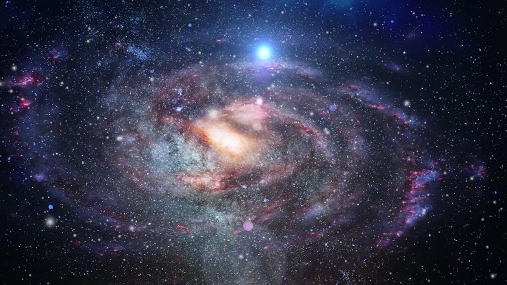view of galaxy and a bright light in the universe