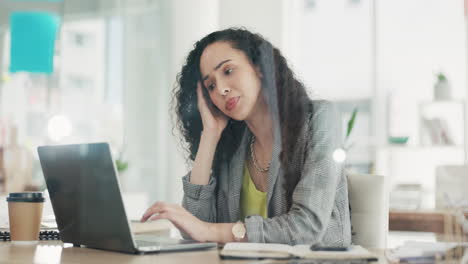 anxiety, stress and business woman on laptop