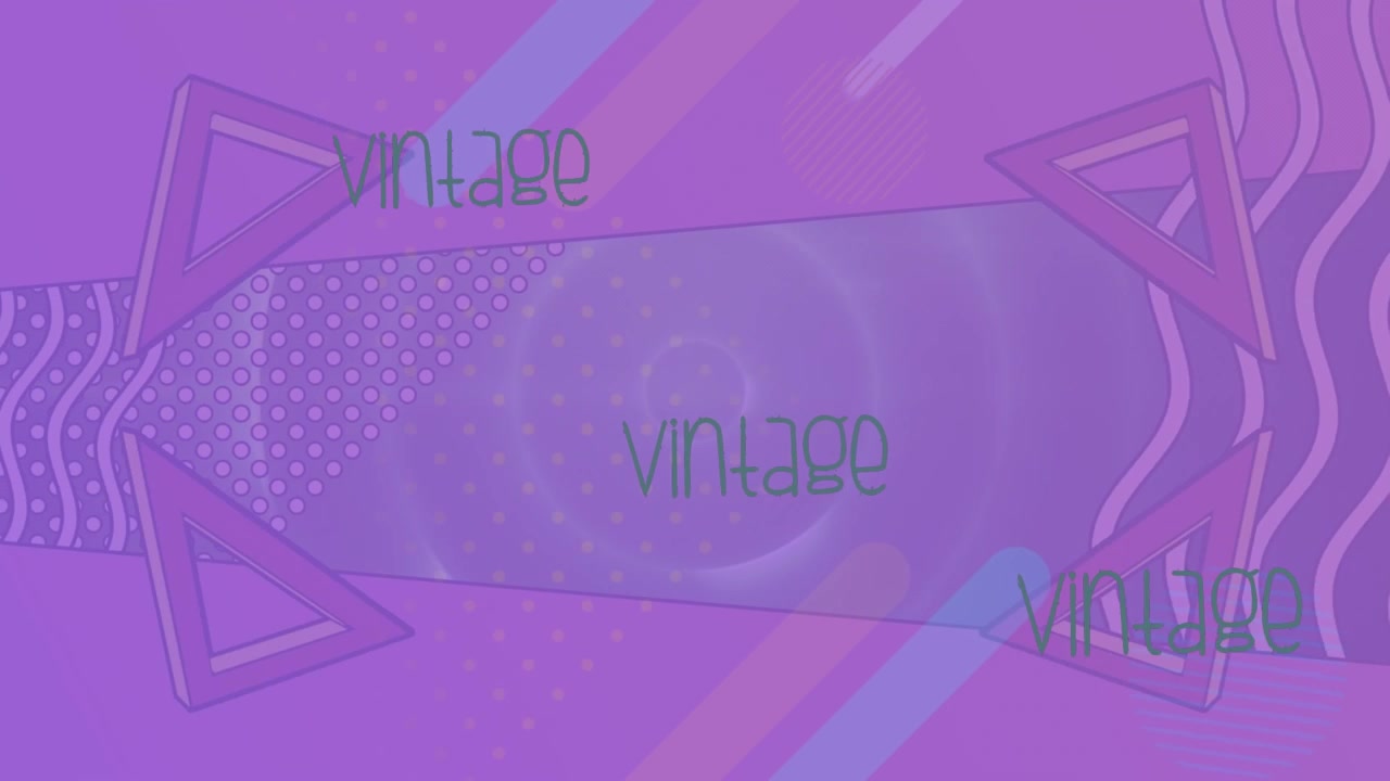 Animazione di elementi vintage, onde e triangoli su sfondo violetto