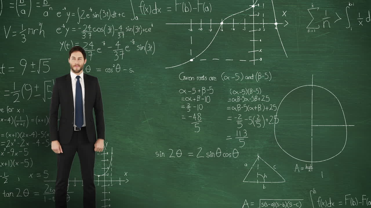 블랙보드 에 움직이는 수학 앞 에 있는 사람