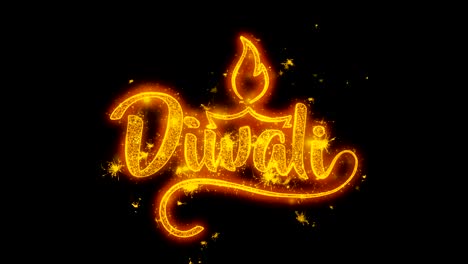 feliz texto de diwali con brillo dorado brillante estrella ola de polvo de rastro chispas parpadeantes partículas fuegos artificiales. shubh deepavali luz y fuego festival de luces tarjeta de felicitación.1