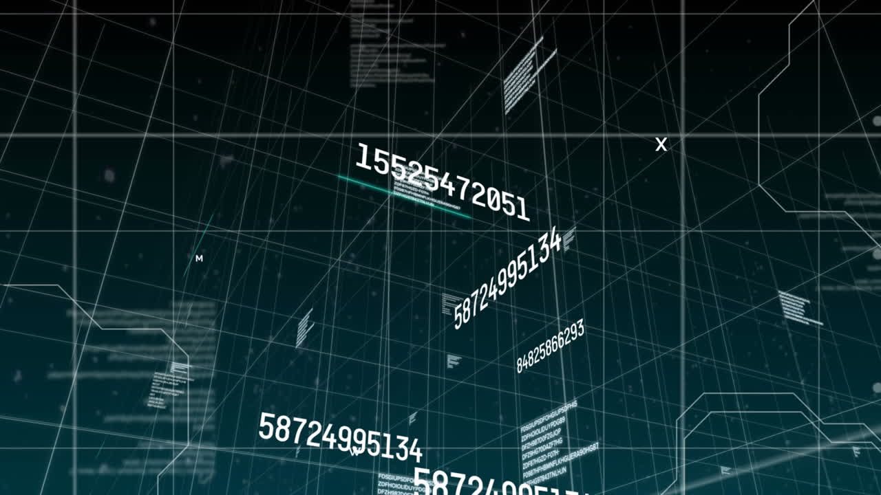 Animation of numbers changing data processing over grid