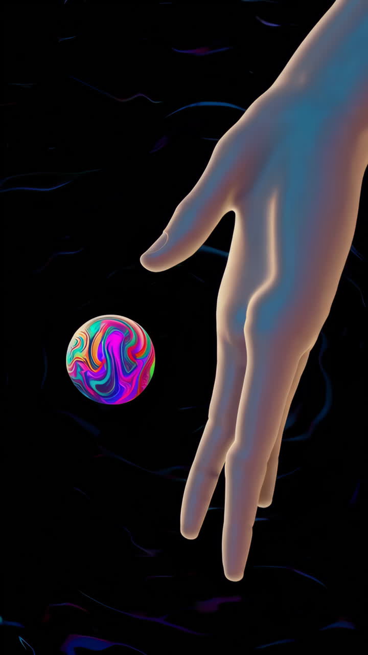 Abstract Hand Reaching for a Swirling Colorful Orb