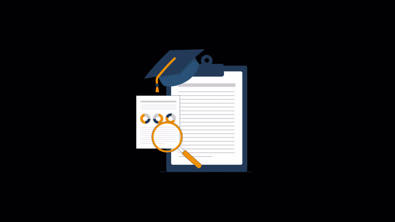 Academic Research and Data Analysis with Graduation Cap Animation