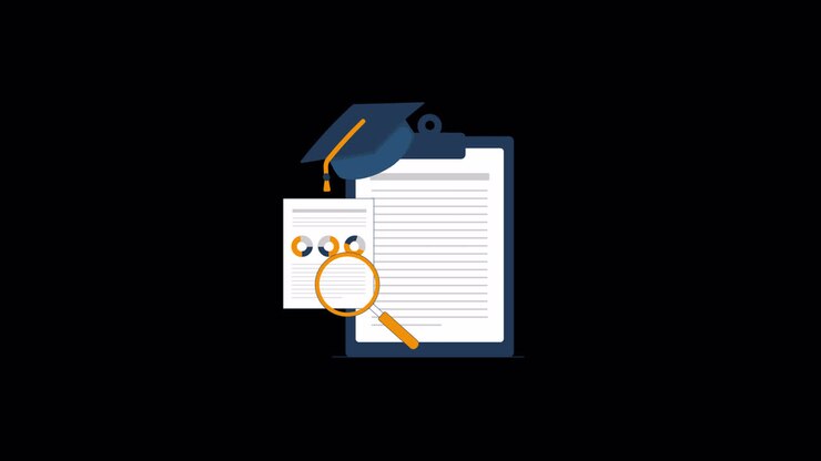 Investigación académica y análisis de datos con animación de birrete de graduación