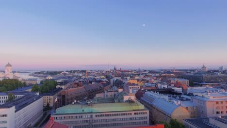 Aerial-view-of-Helsinki,-the-capital-of-the-Republic-of-Finland-during-the-golden-hour