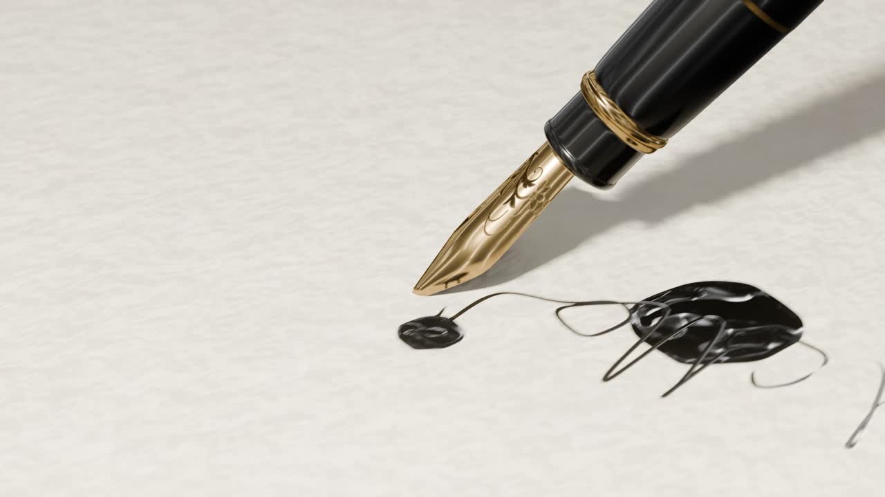 3d 애니메이션에서 펜이 나게 쓰여서 종이에 누출됩니다.