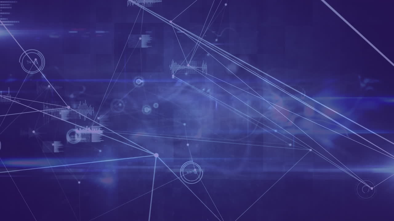 Animation of data processing over blue background
