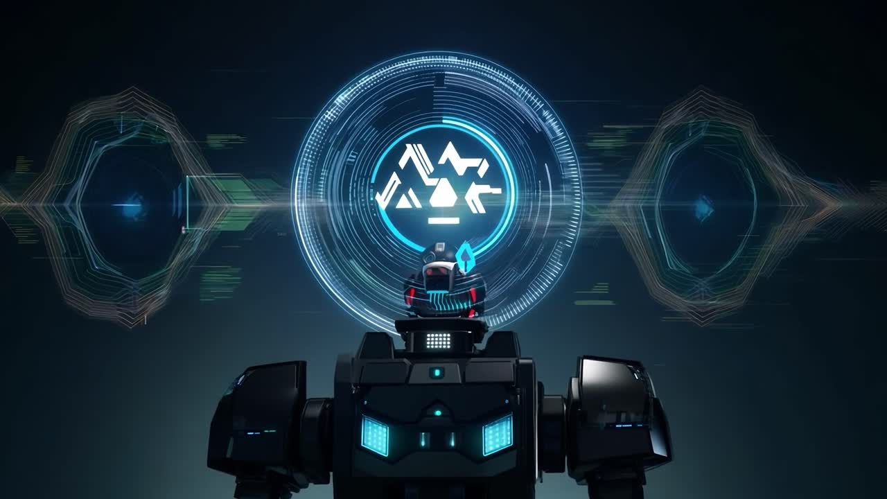 un robot futurista con luces azules brillantes