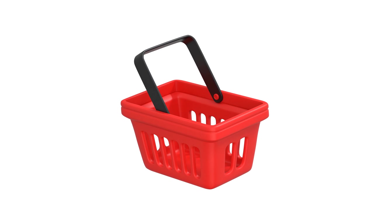 Cesto de Compras de Plástico Vermelho Girando em Fundo Branco