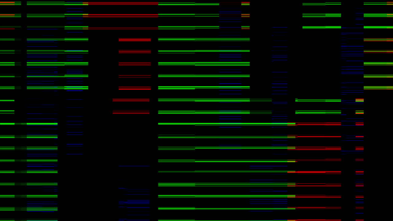 Sich bewegende abstrakte digitale Glitch-Linien auf schwarzem Hintergrund.