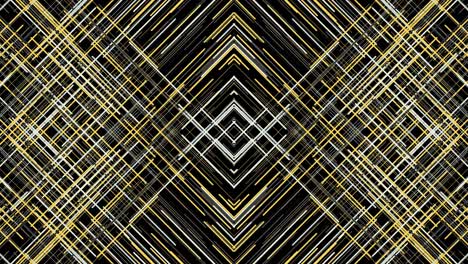 abstract rhombus frames of yellow color moving on black background, seamless loop. animation. narrow straight beams flowing into different directions
