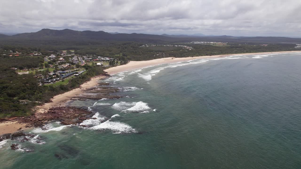 Aerial View Of Bonny Hills In New South Wales, Australia On The Tasman Sea Coast - Drone Shot