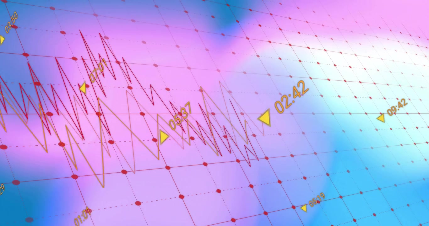 Upon grid appearing, virtual camera panning around waveform revealing time markers mapping timeline