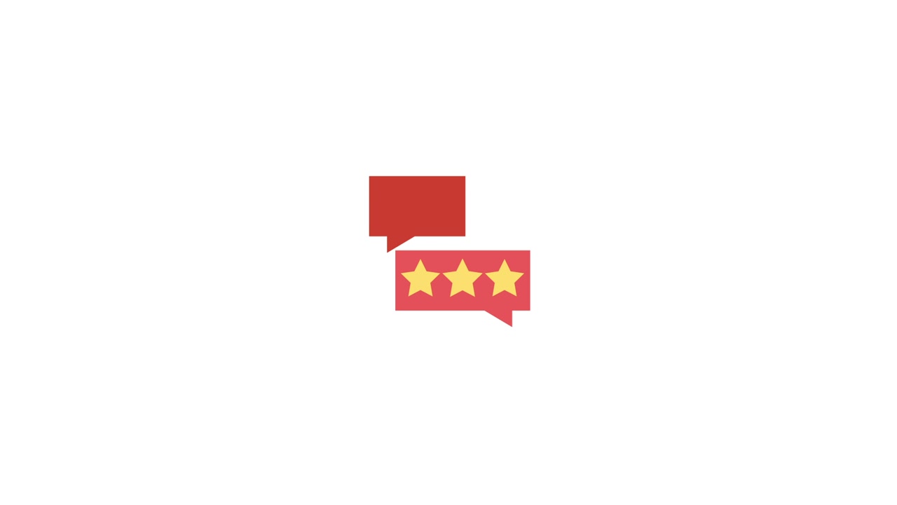 Icone animate di feedback sui social media con pollice in su, stelle e testo