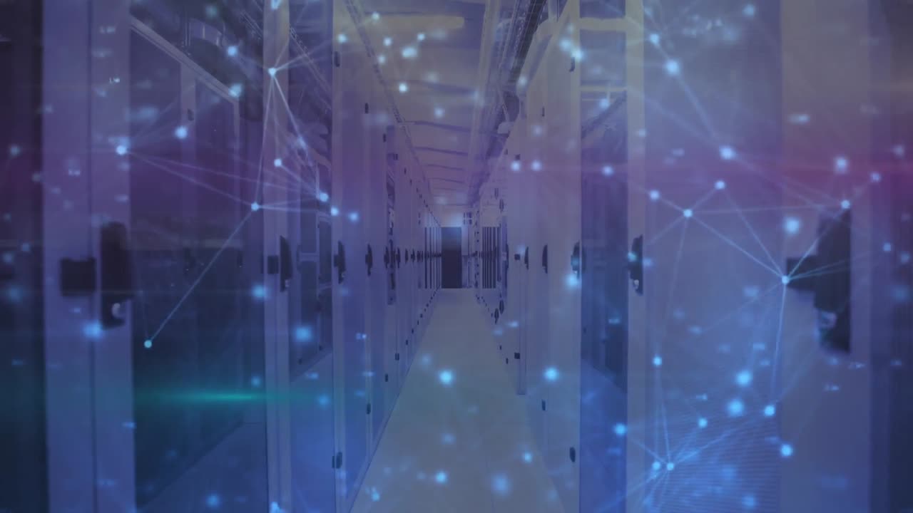 animación de la red de conexiones en una sala de servidores