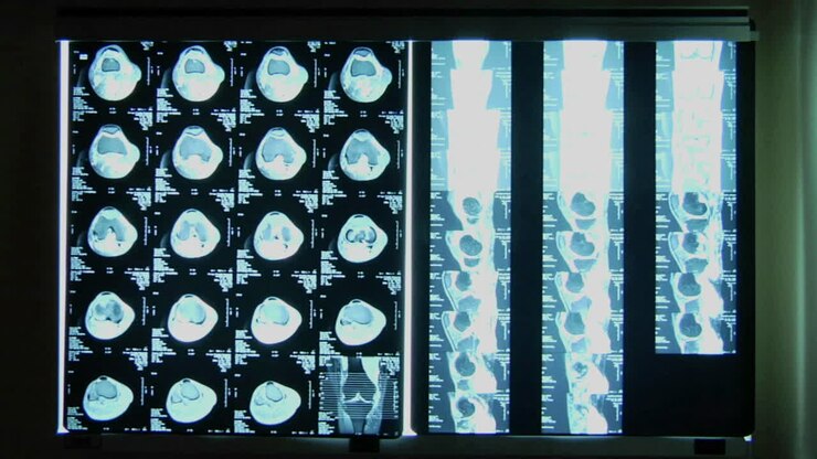 L'illuminazione illumina le radiografie su una parete.