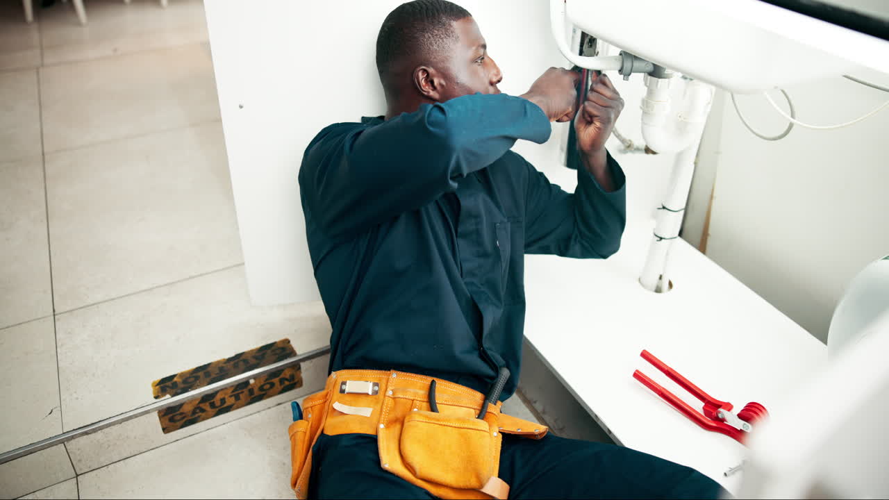 Plumber repairing sink