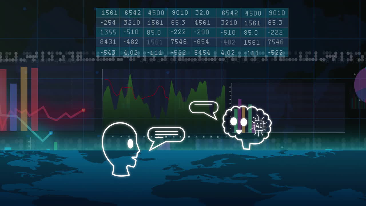 Communicating over digital financial data and world map, AI and human interaction
