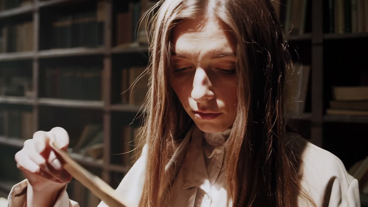 Woman Reading in a Historic Library