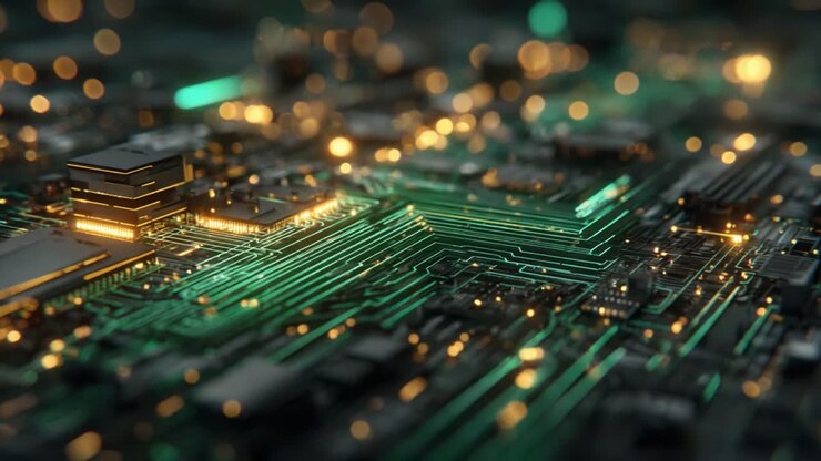 A Close-Up View of an Intricate Electronic Circuit Board Featuring Luminous Lights and Detailed Connections, Highlighting Modern Technology and Innovation