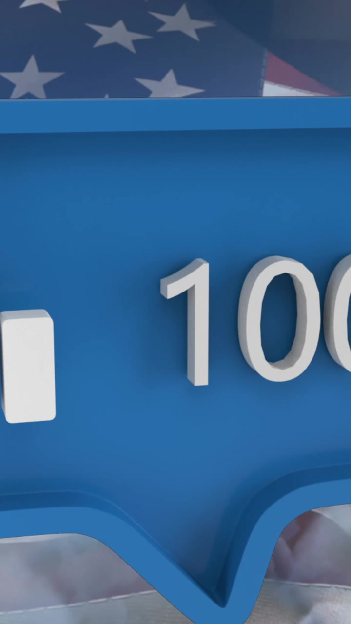 Animation of like icon with numbers on speech bubble with flag of usa