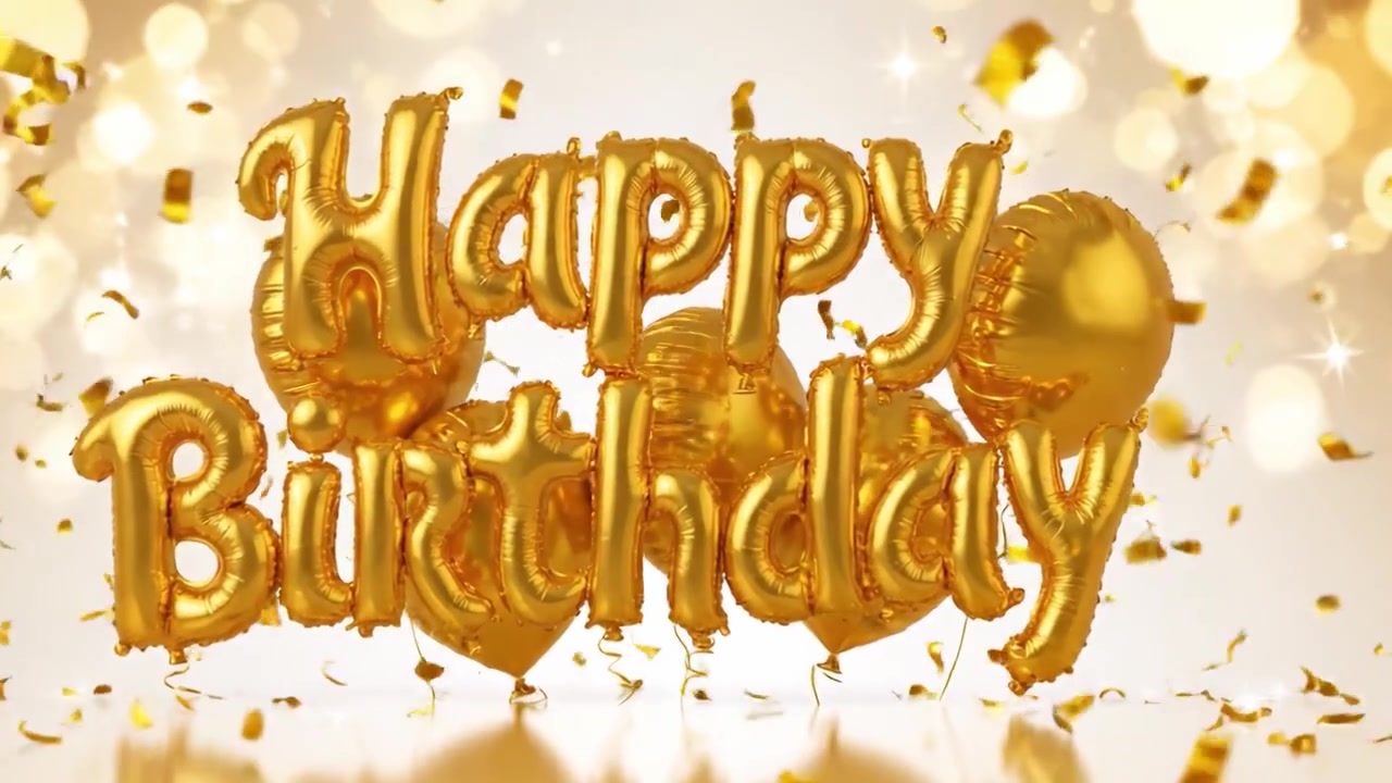 Una Celebrazione Festosa della Vita: Lo Spirito Gioioso delle Celebrazioni di Compleanno Catturato in Lettere Dorate Scintillanti su uno Sfondo Scintillante