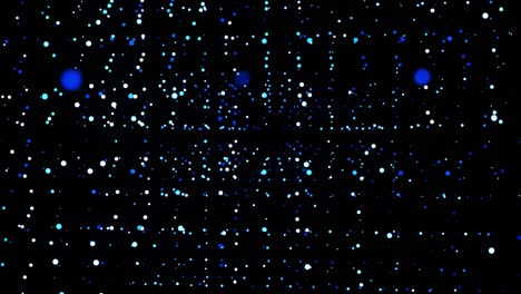 abstract 3d loop background with glowing particles lined up in rows in 3d space. festive vj loop with blue particles and smooth animated camera. motion design background