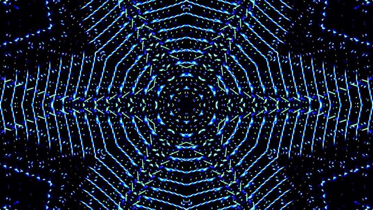 shining bright lines set blue wave motion, colorful, on black background