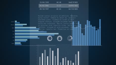 animation of diverse graphs and financial data on black background