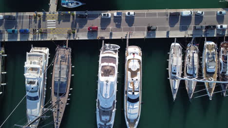 top view, aerial above luxury fleet of yachts and boats in palma, mallorca