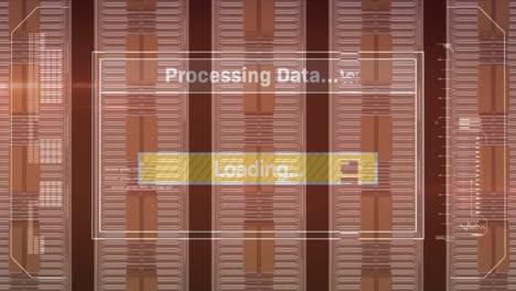 animation of data processing over cardboard boxes on conveyor belts