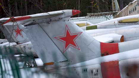 vintage soviet ussr airplanes in aviation museum in riga, latvia