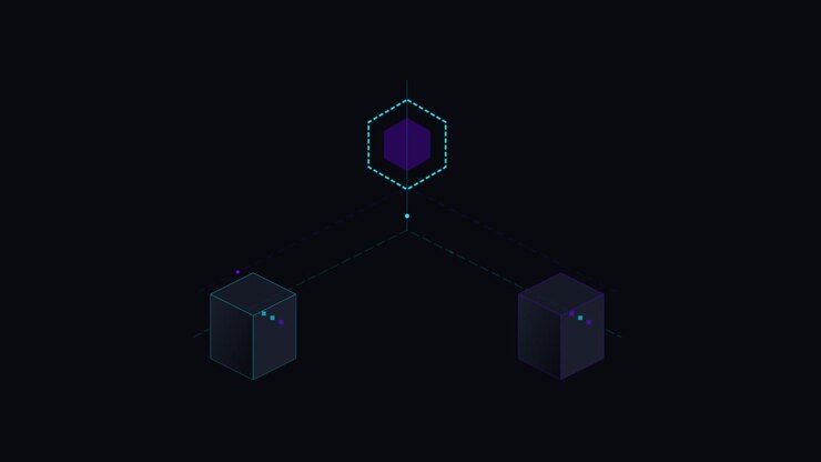 Abstract Digital Network Diagram with Floating Geometric Cubes