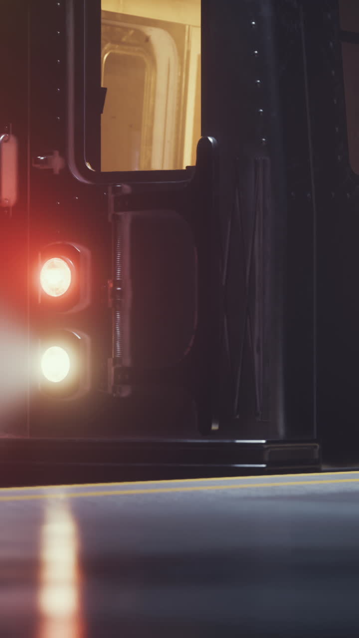 un primer plano de un tren de metro por la noche