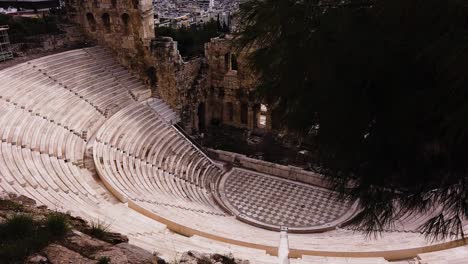 odeon of herodes atticus located at the foot of the acropolis in static top view shot of main acting stage