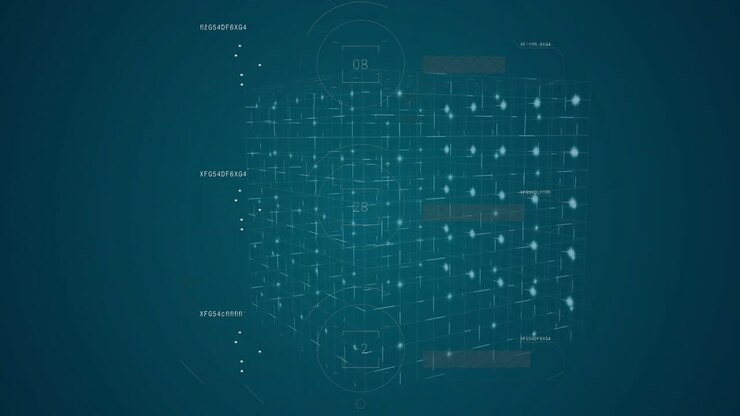Animation of digital data processing over blue background