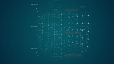 animation of digital data processing over blue background