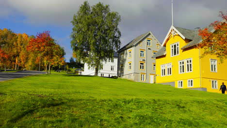 beautiful bright colour houses and buildings in tromso city in norway