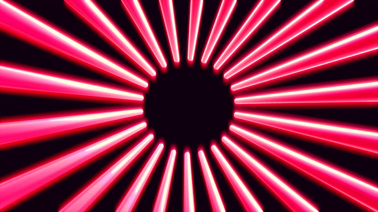 Klare glødende neonlys laserlinjer på sort baggrund. Farverig abstrakt fluorescerende geometrisk baggrund. Loopbar futuristisk 3D-gengivelse. Moderne modeanimation til design, udsendelser, shows og klubber.
