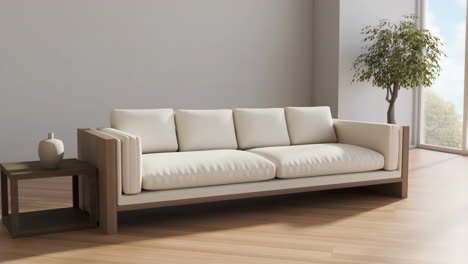 modern living room interior with light sofa and potted plant