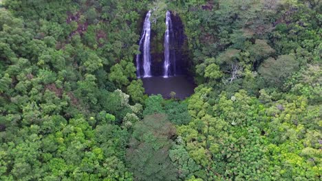 aerial view of hawaiian waterfall