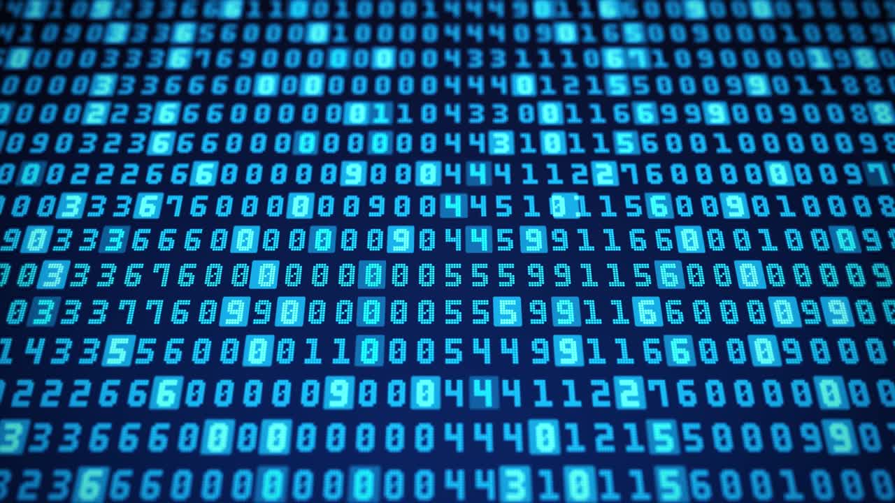 4K 3D Number Hexadecimal big data digital code Loop Background Animation.